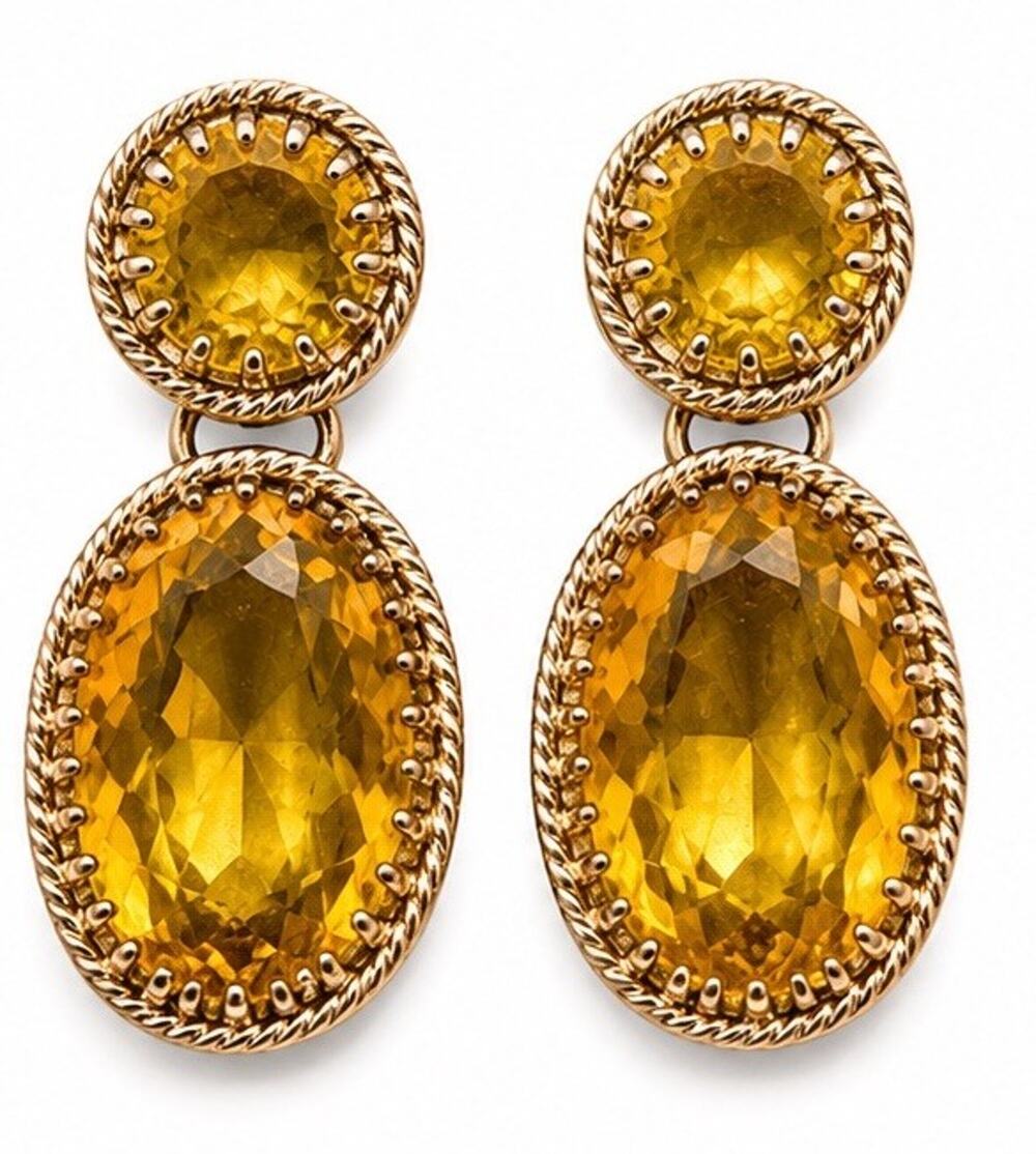 VINTAGE HENRI BENDEL GOLD TONE YELLOW CRYSTAL OVAL DROP STATEMENT EARRINGS